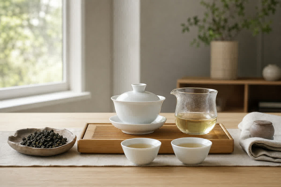 White porcelain gaiwan and Gongfu tea set for beginners