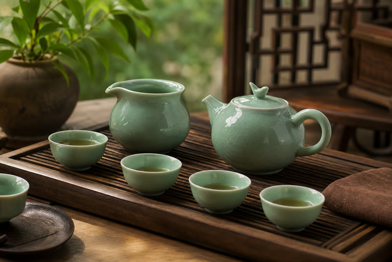 Longquan Celadon Tea Set: How Jade-Green Glaze Is Made