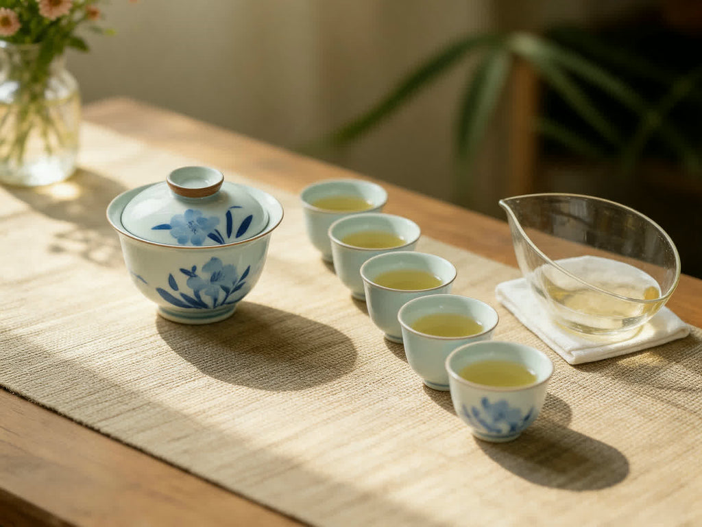 Hand-Painted Blue and White Gaiwan Tea Set