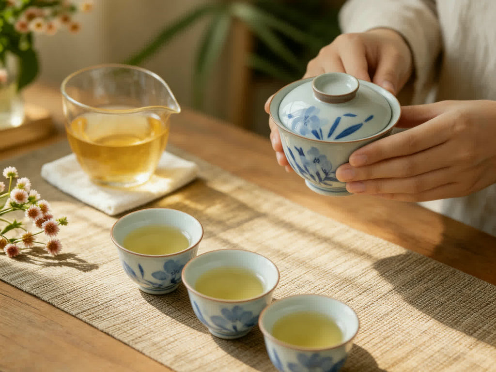 Hand-Painted Blue and White Gaiwan Tea Set