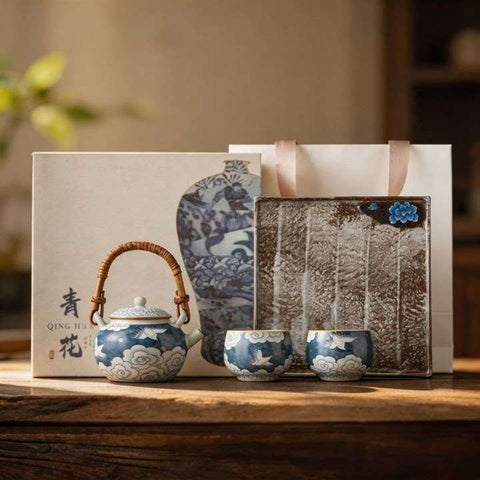 Crane Blue and White Tea Set