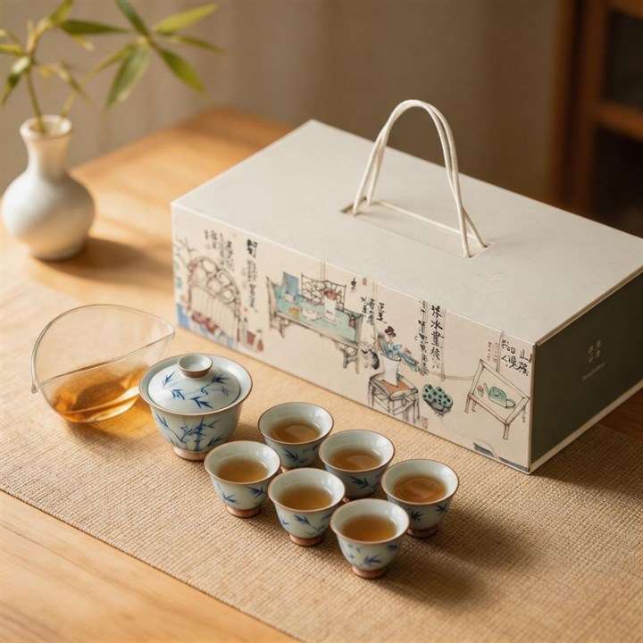 Blue and White Bamboo Tea Set