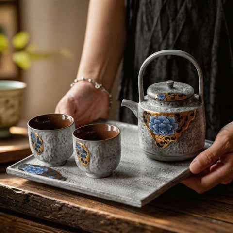 Blue Silver Teapot Set