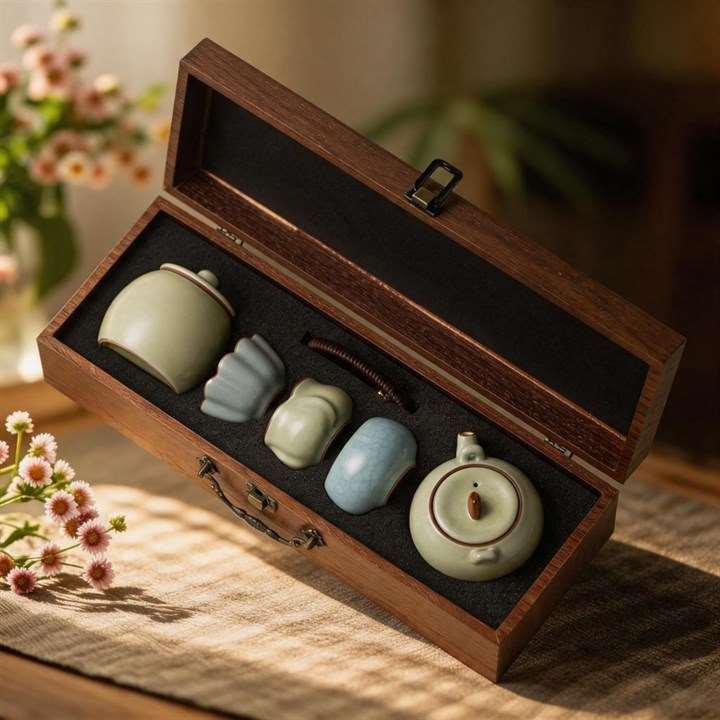 Ru Kiln Wooden Box Tea Set