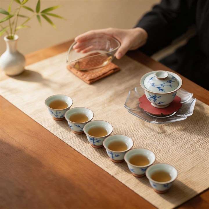 Blue and White Bamboo Tea Set