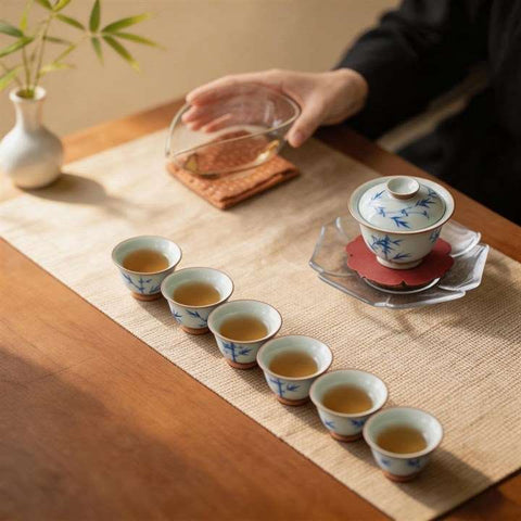 Blue and White Bamboo Tea Set