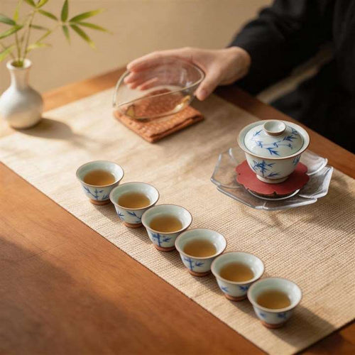 Blue and White Bamboo Tea Set