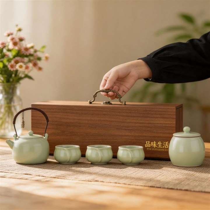 Ru Kiln Wooden Box Tea Set
