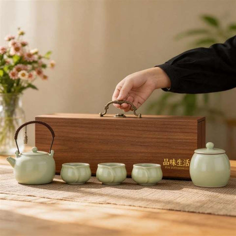 Ru Kiln Wooden Box Tea Set