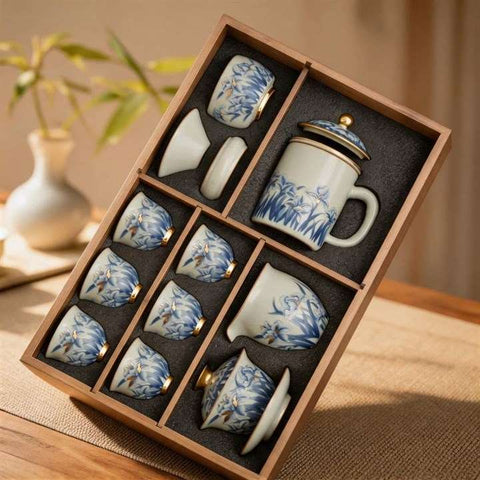 Luxury Blue Floral Tea Set