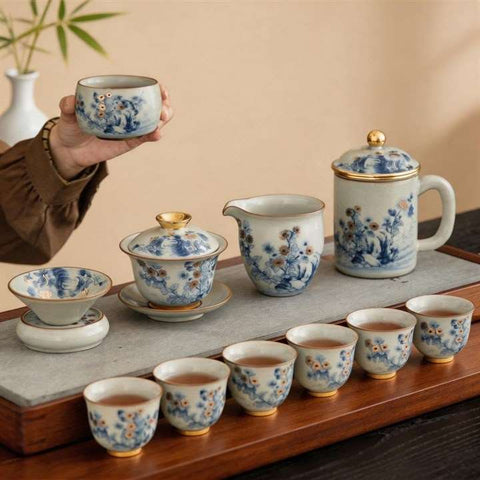 Luxury Blue Floral Tea Set