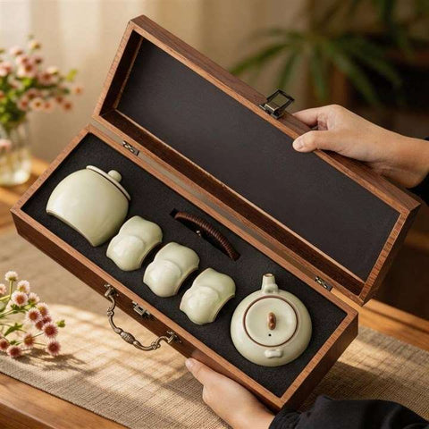 Ru Kiln Wooden Box Tea Set