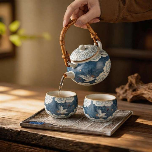 Crane Blue and White Tea Set