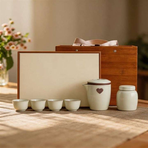 Cat Floral Ru Kiln Tea Set