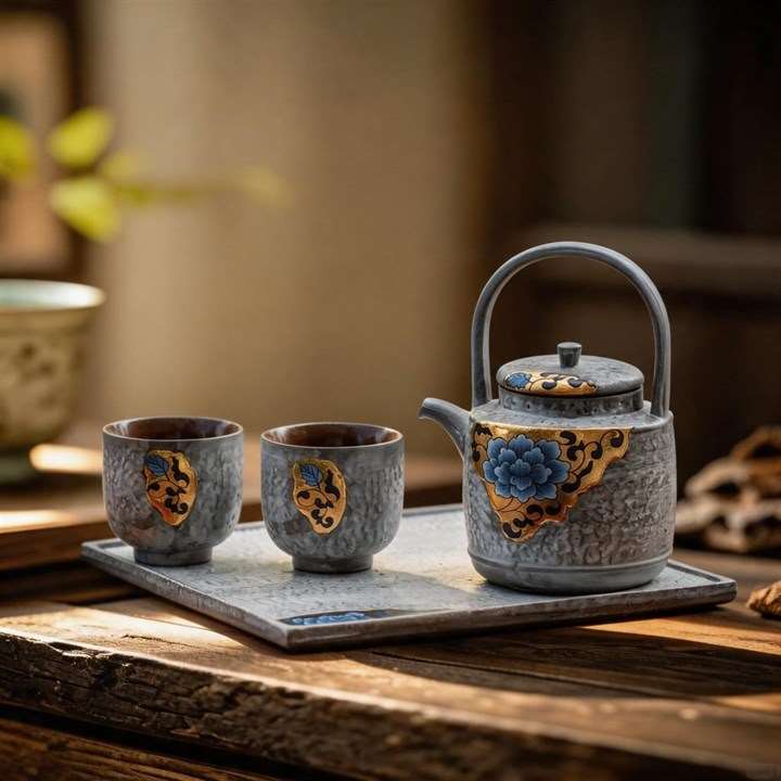 Blue Silver Teapot Set