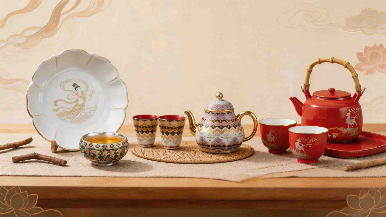 Chinese tea set styled on a tea table